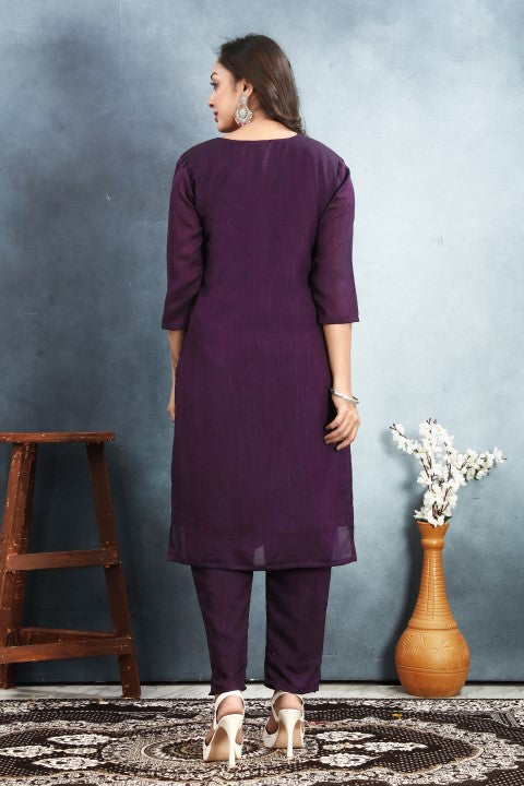 Purple Vichirta Silk Kurta Pant With Stone Work