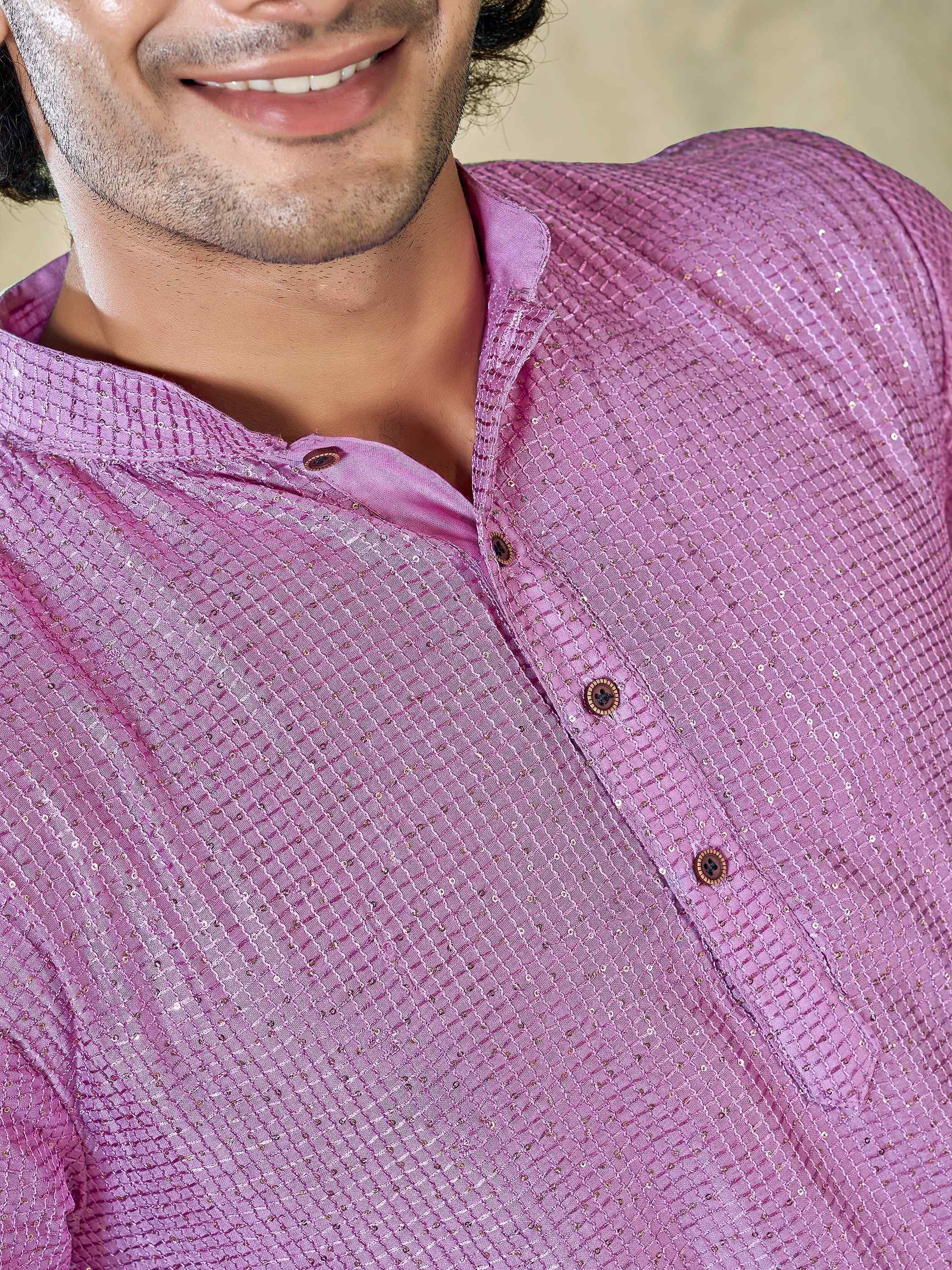 Purple Viscose Kurta Payjama with Sequins Embroidery – Glam Festive Wear
