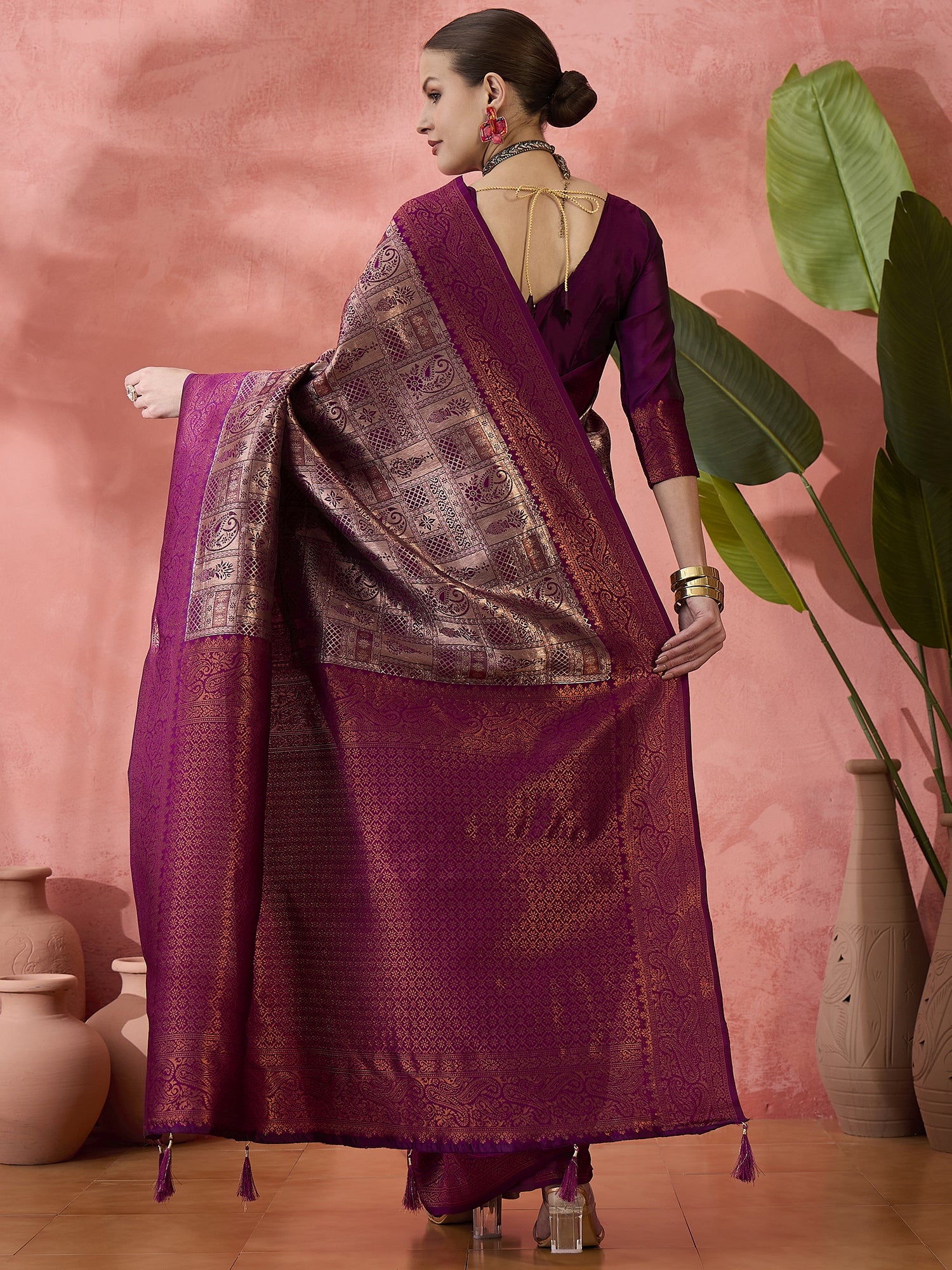Purple Woven Jari Designer Silk Blended Saree For Festive Looks