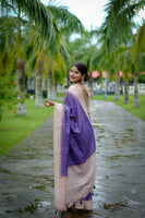 Purple Woven Kantha Designer Tussar Silk Saree With Printed Design