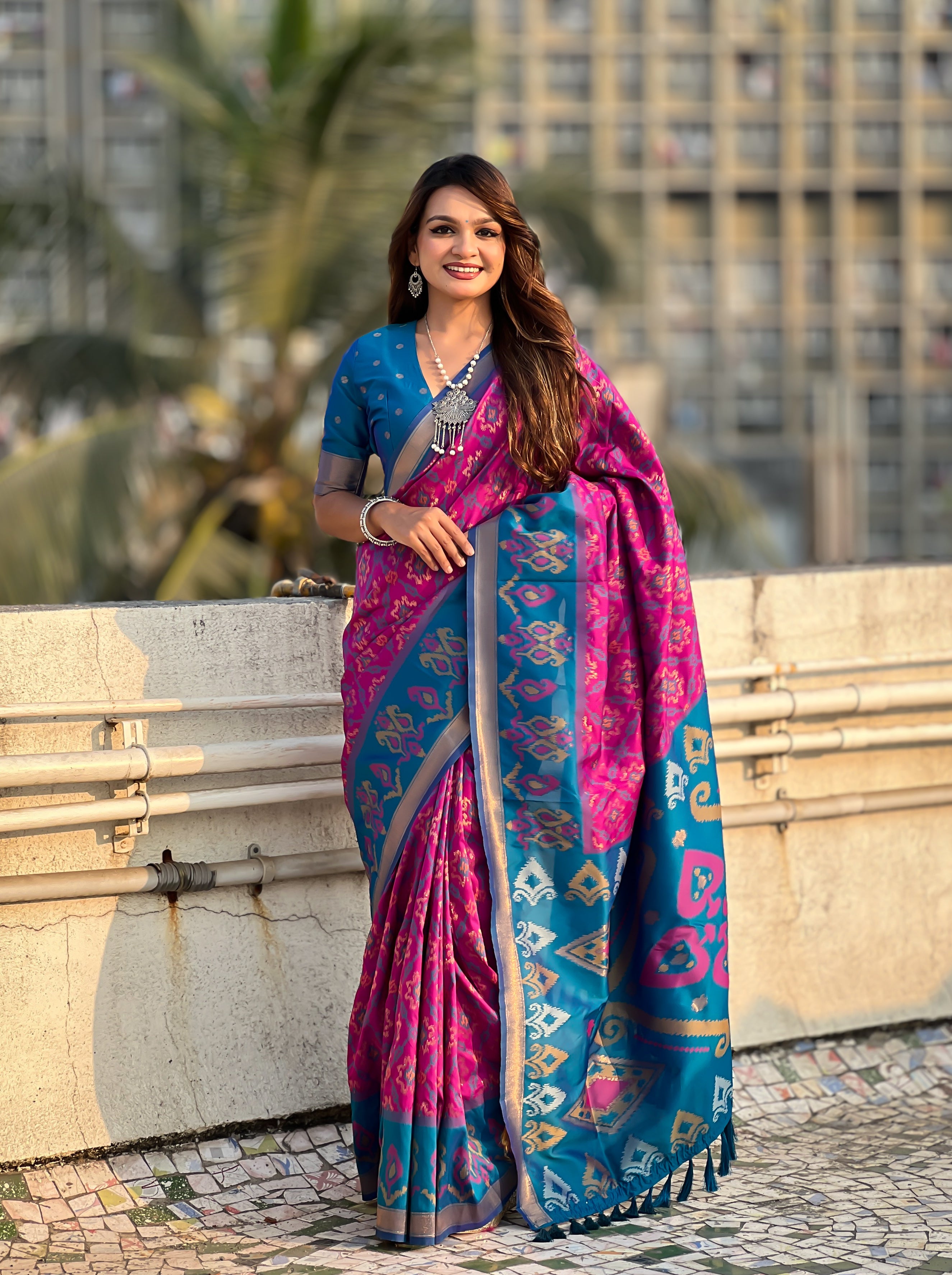 Purple Woven Meenakari Ikkat Designer Patola Silk Ceremonial Saree