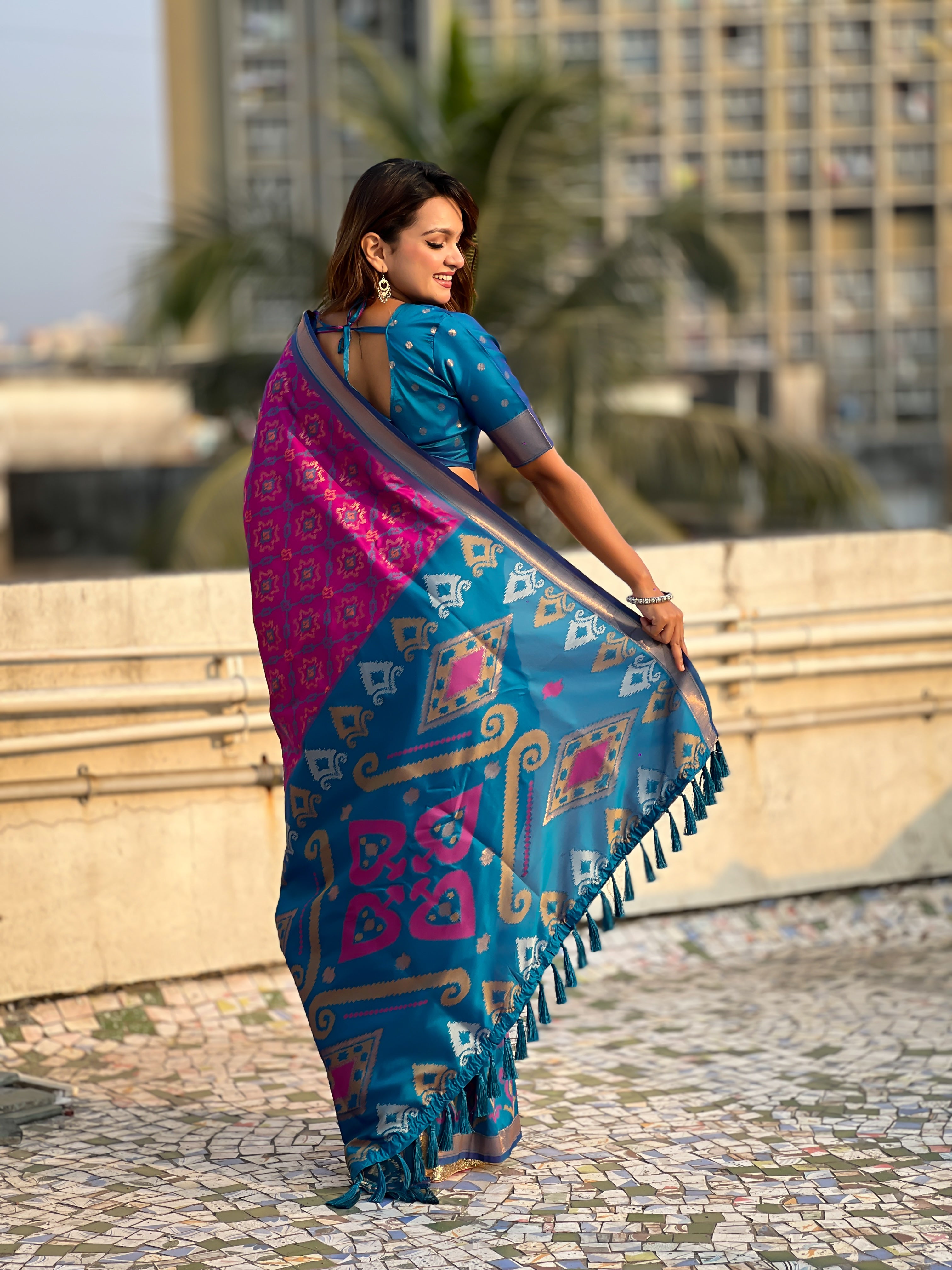 Purple Woven Meenakari Ikkat Designer Patola Silk Ceremonial Saree
