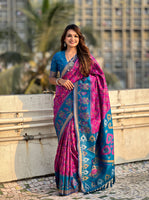 Purple Woven Meenakari Ikkat Designer Patola Silk Ceremonial Saree
