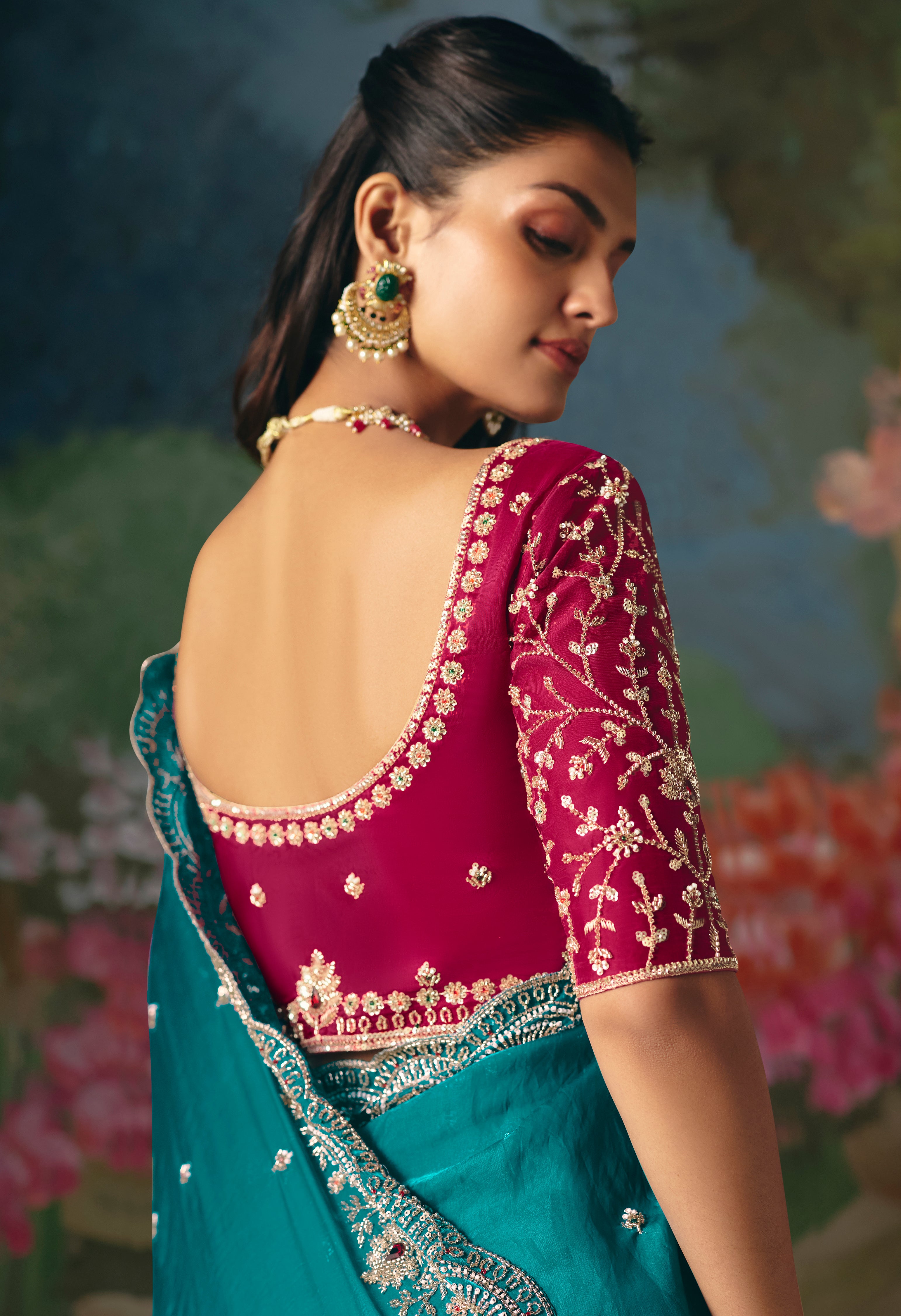 Aqua Blue Saree With  Heavy Designer Embroidery, Sequince, Stone, With Beads Work