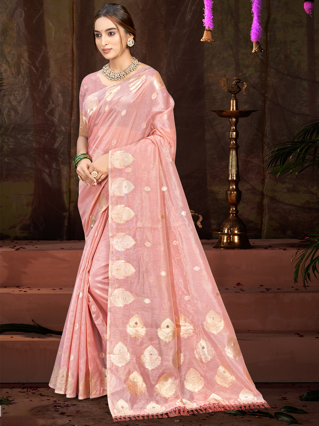 Radiant Pink Munga kota Festival Saree for Women