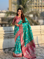 Rama Banarasi Silk Weaving Meenakari Designer Heavy Looks Saree