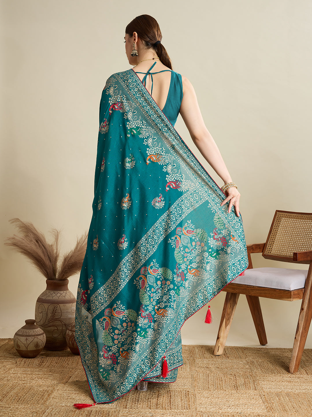 Rama Beautiful Designer Table Printed With Foil Cotton Blended Saree