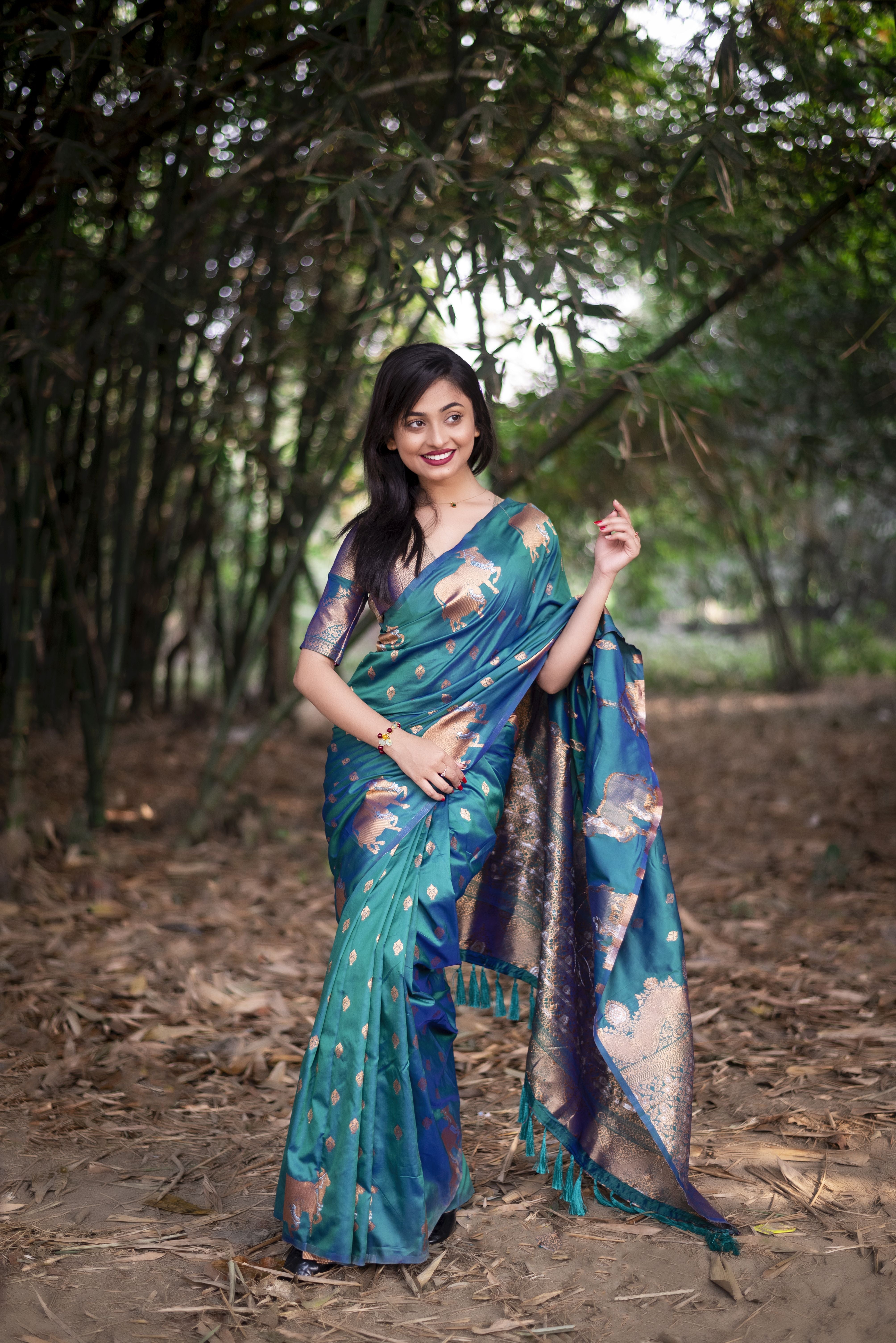 Rama Beautiful Woven Jari Nandi Designer Moonga Silk Saree