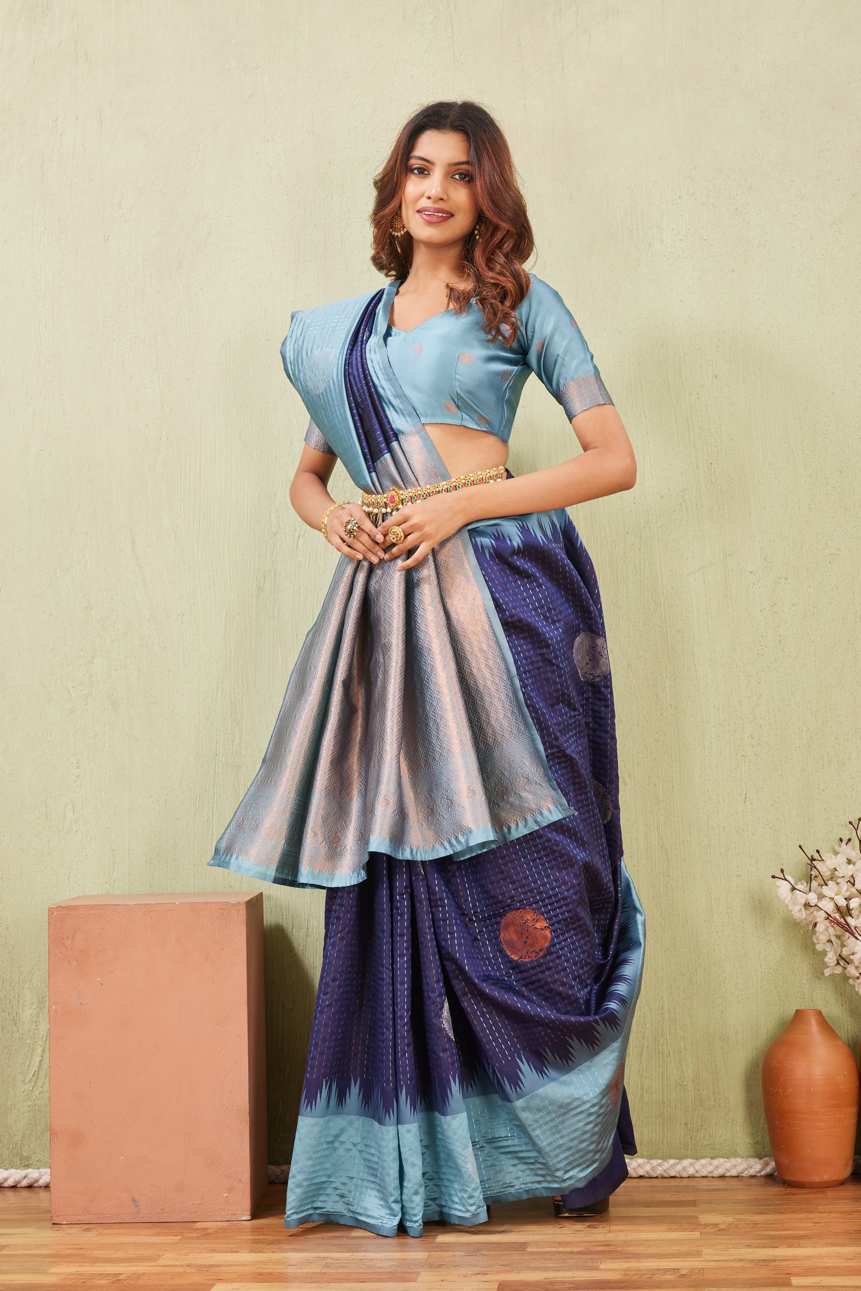 Rama Blue Banarasi Silk Saree with Rich Pallu & Elegant Jacquard Jari Work