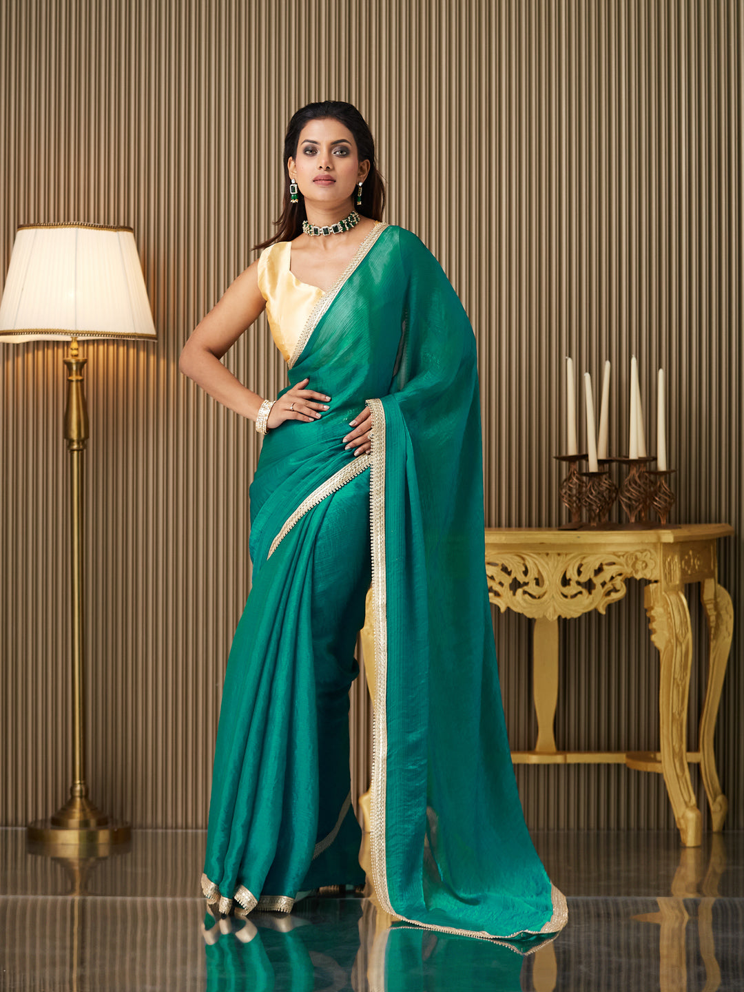 Rama Chiffon Fancy Designer Bollywood Party Saree