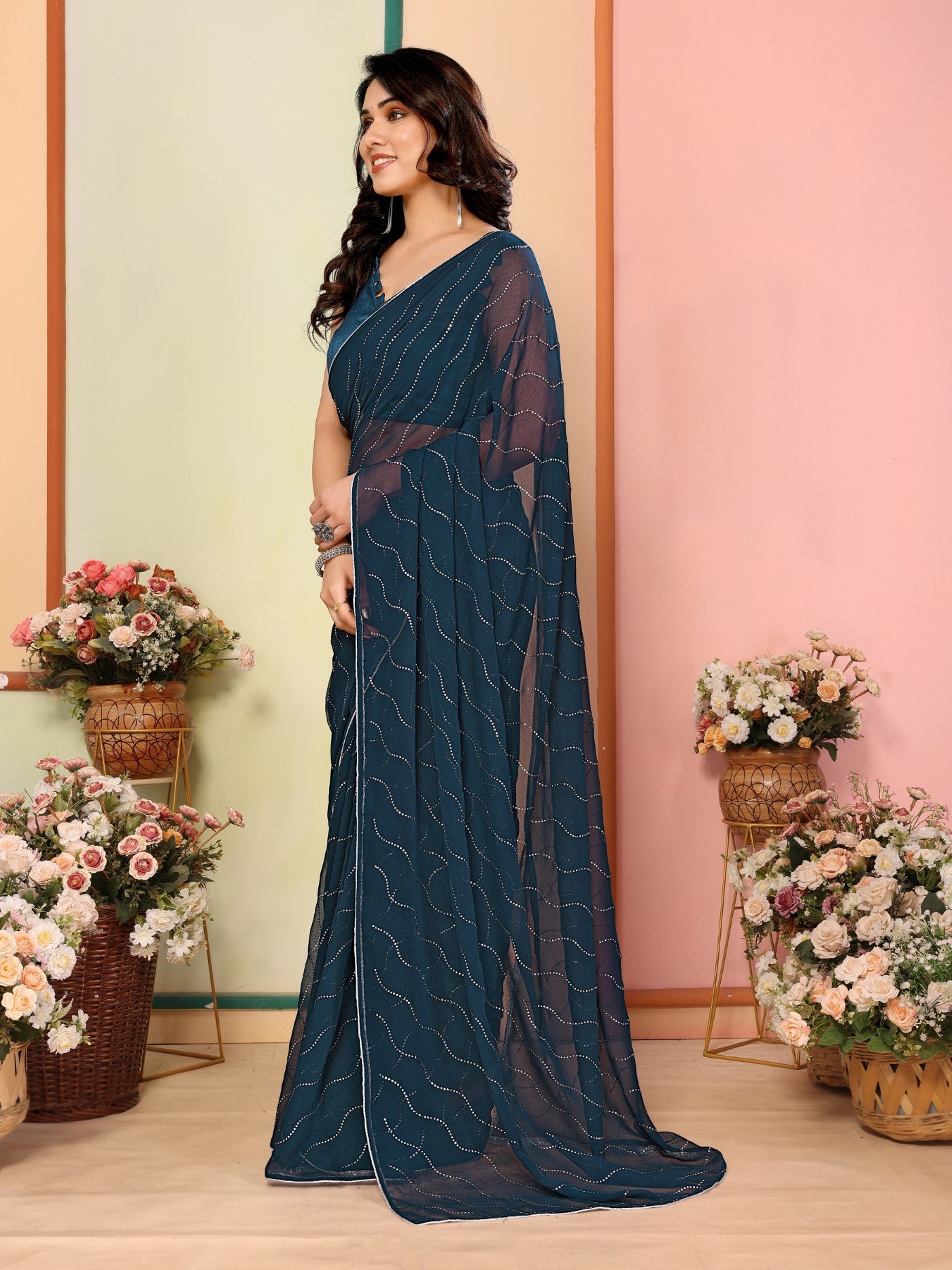 Rama Georgette Saree With Mukesh Work Saree