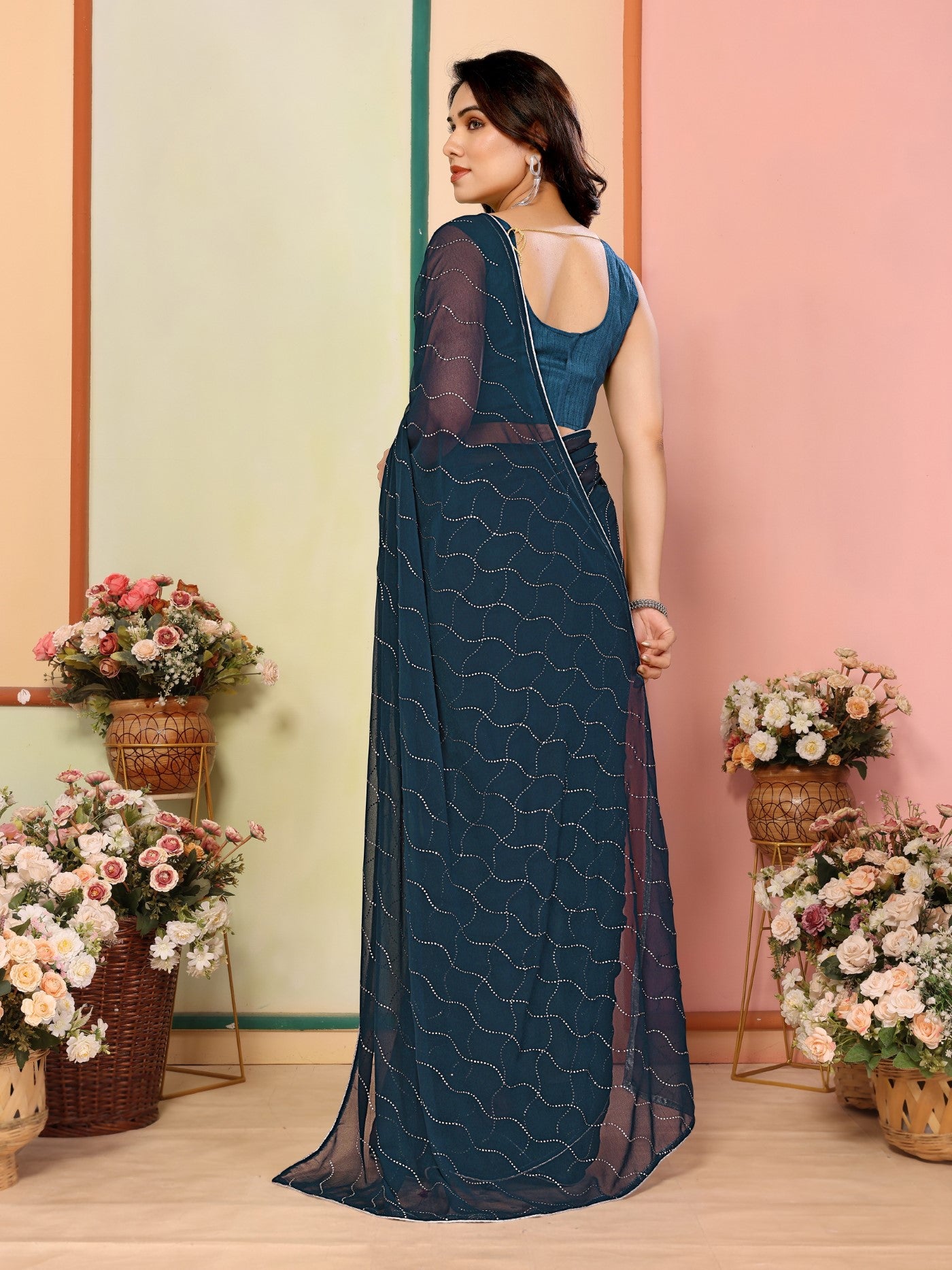 Rama Georgette Saree With Mukesh Work Saree