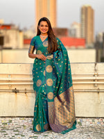 Rama Moonga Silk Woven Dual Jari Peacock Designer Heavy Festive Wear Saree