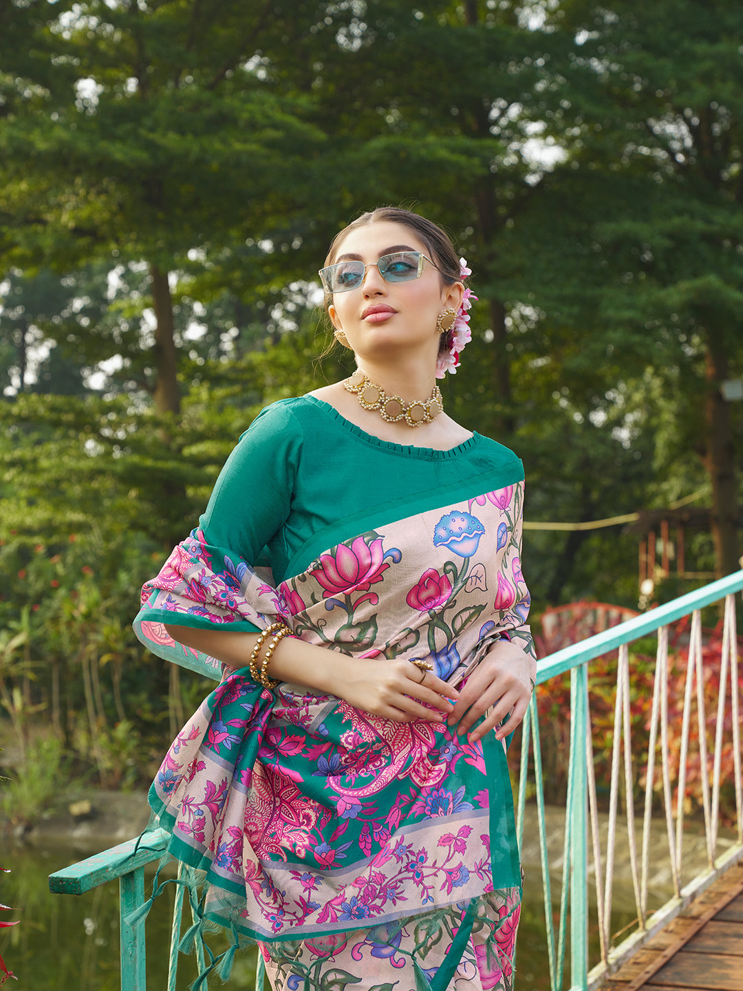 Rama Tussar Silk Designer Kalamkari Printed Traditional Ethnic Indian Saree
