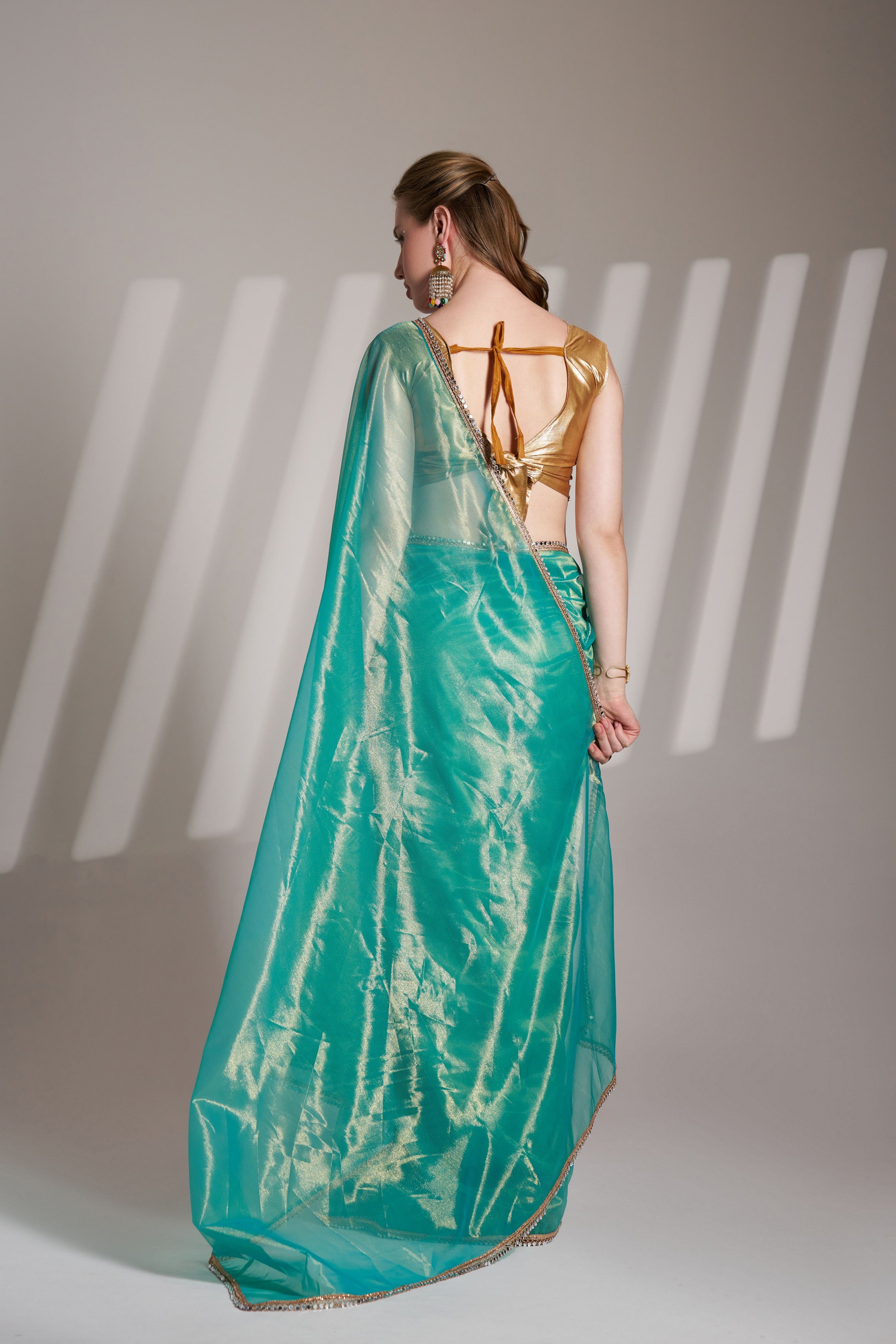 Rama Twill Net Solid Fancy Designer Bollywood Style Saree