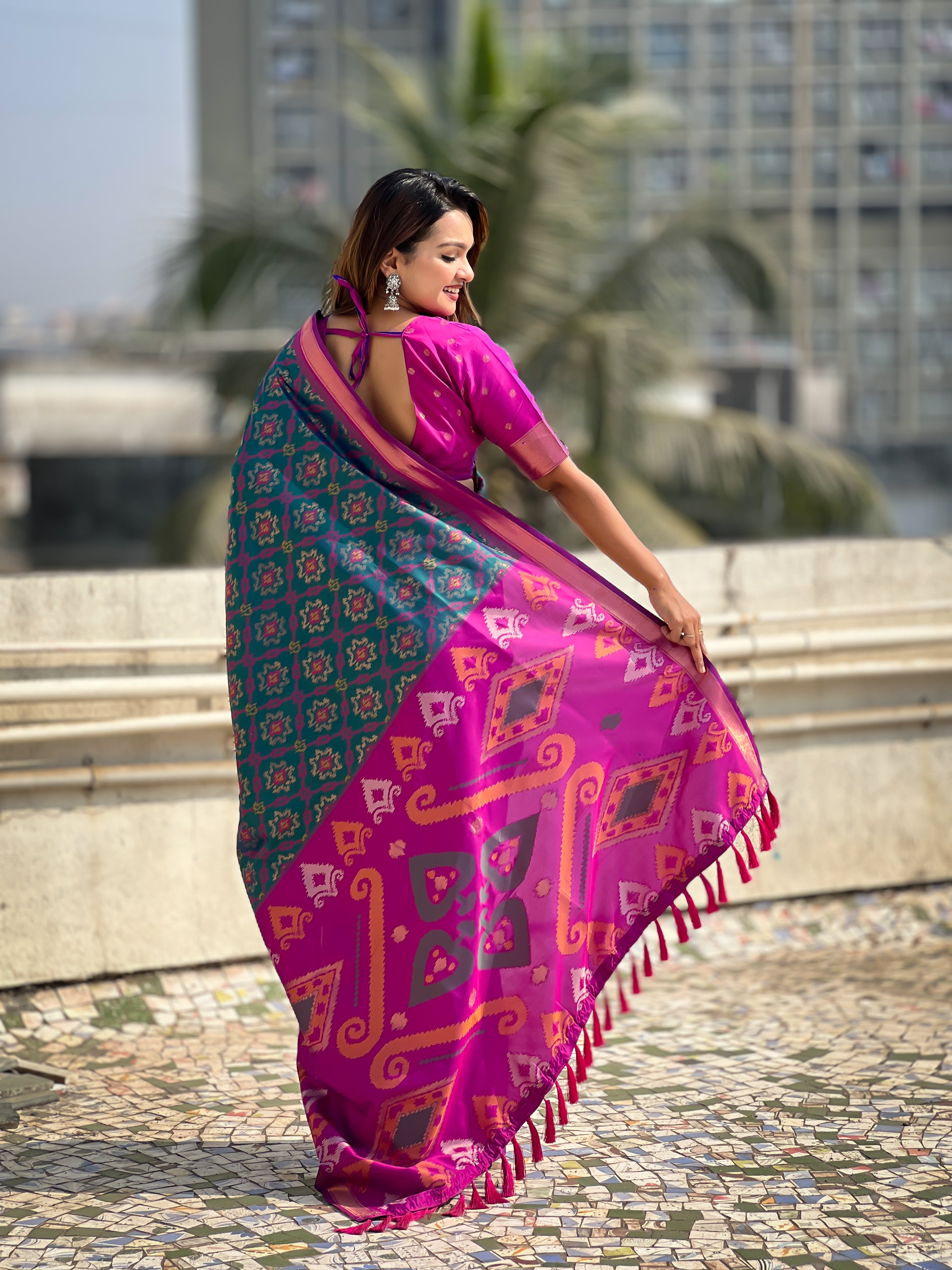 Rama Woven Meenakari Ikkat Designer Patola Silk Ceremonial Saree