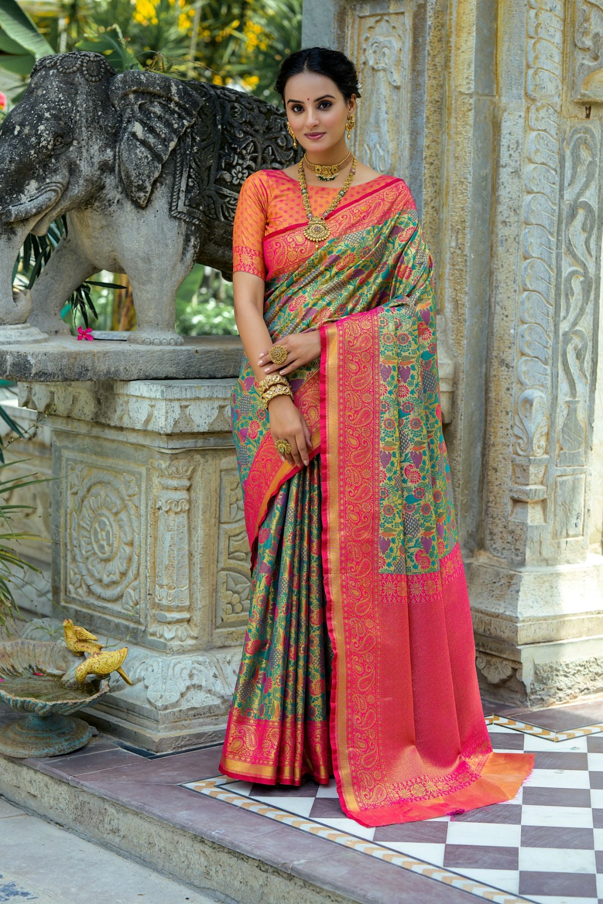 Rani Kanjivaram Saree with Zari Design and Pallu