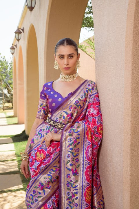 Rani Paithani Silk Saree with Meenakari Zari and Pallu