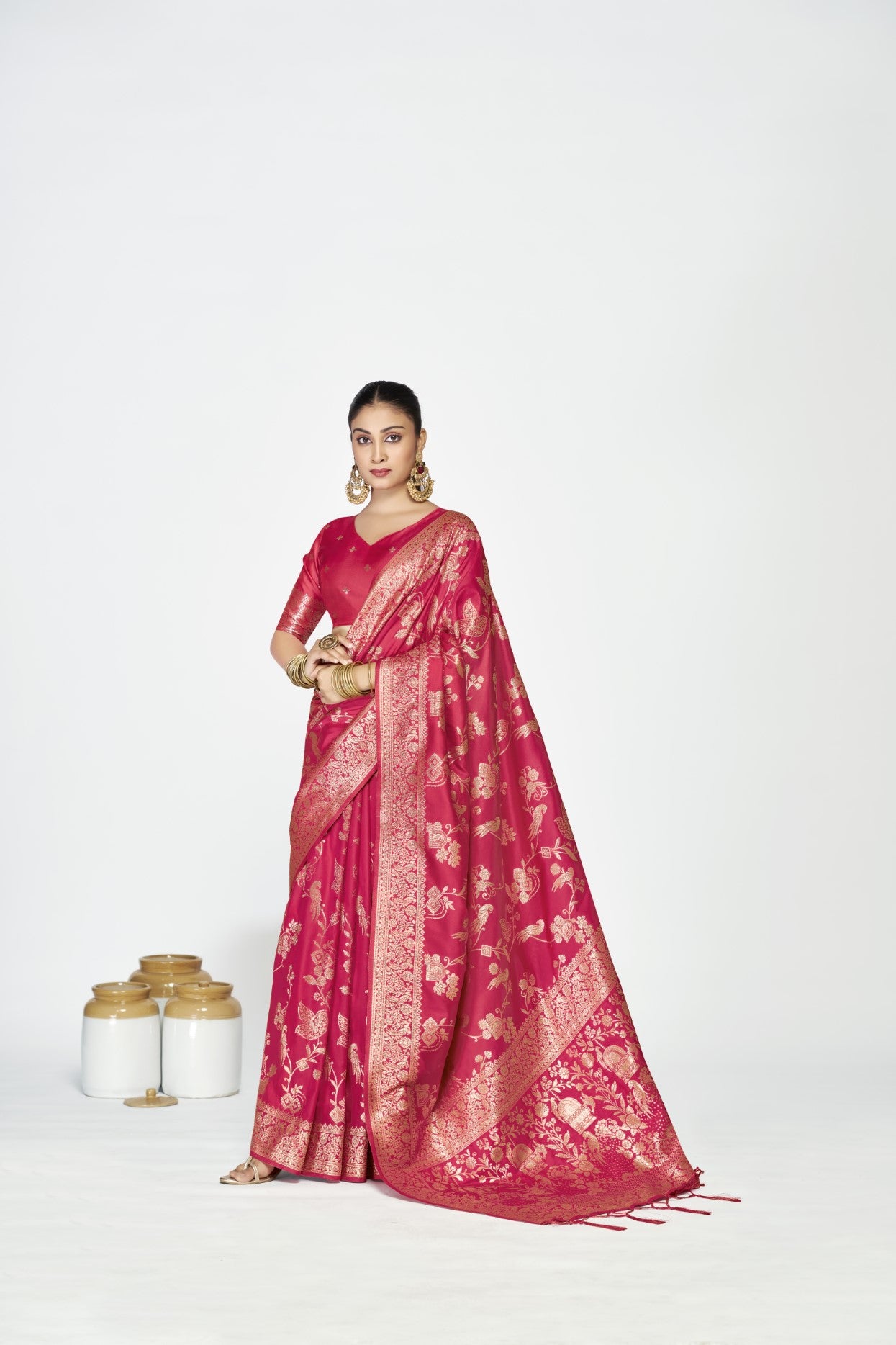 Rani Pink Banarasi Silk Saree with Traditional Weaving