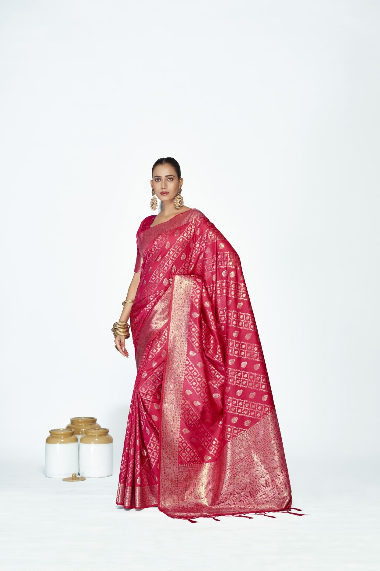Rani Pink Banarasi Silk Saree with Weaving