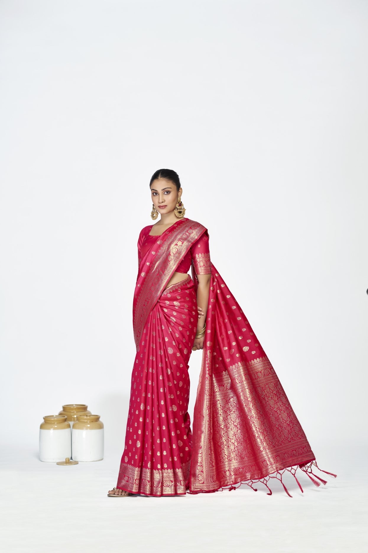 Rani Pink Banarasi Silk Saree with Weaving