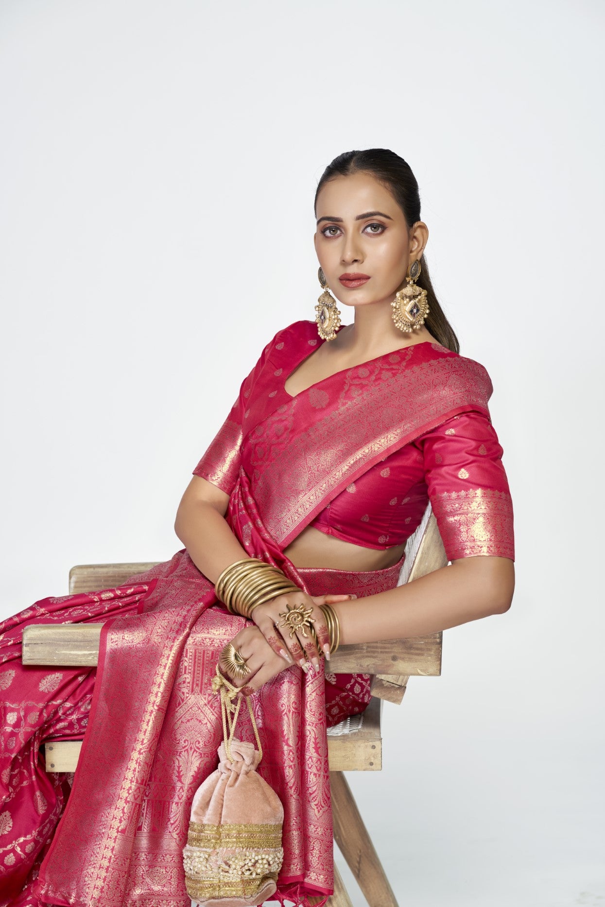 Rani Pink Banarasi Silk Saree with Weaving