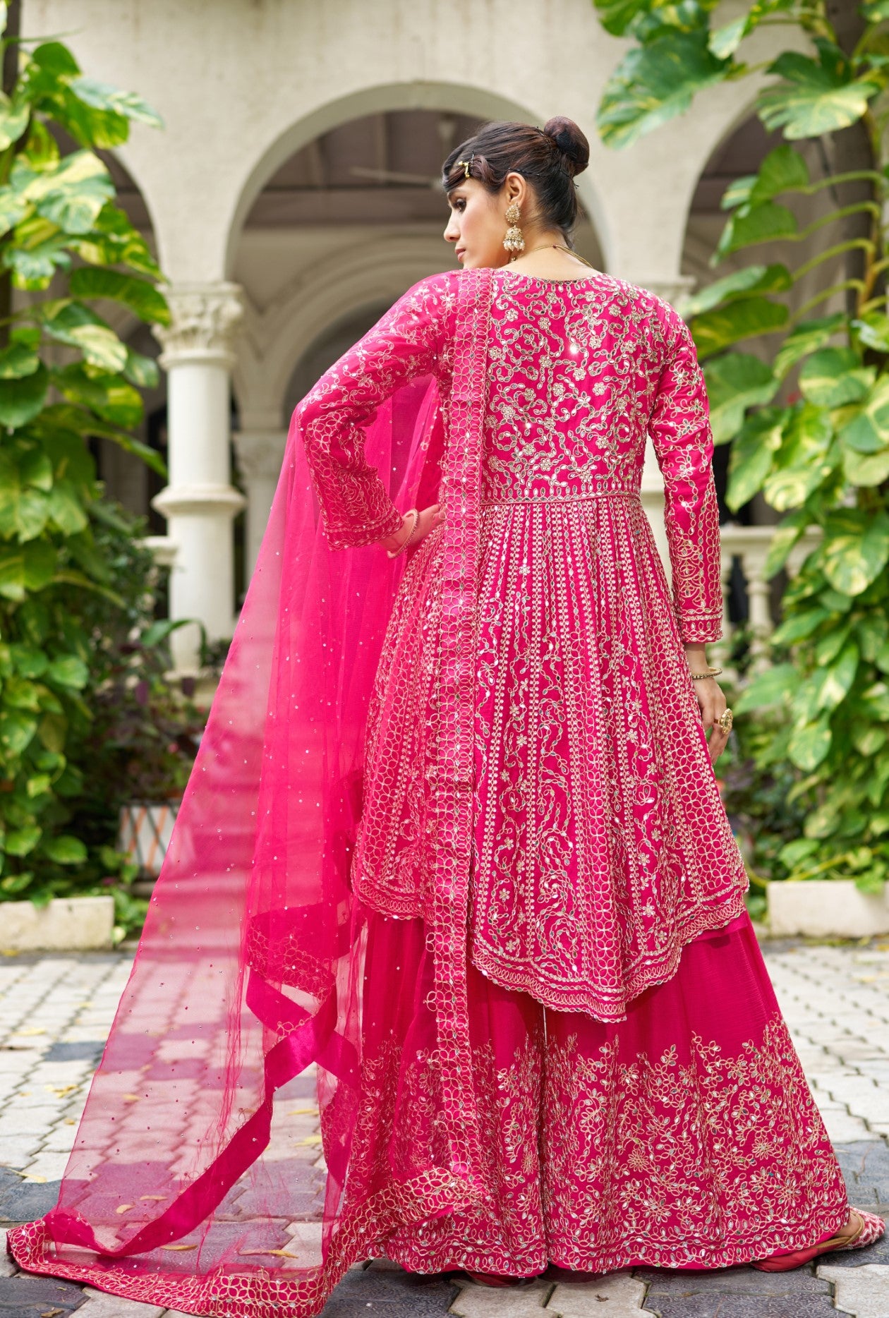 Rani Pink Chinon Silk Salwar Suit With Real Mirror Work