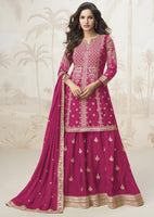Rani Pink Chinon Silk Salwar Suit With Zari Sequin Embroidery