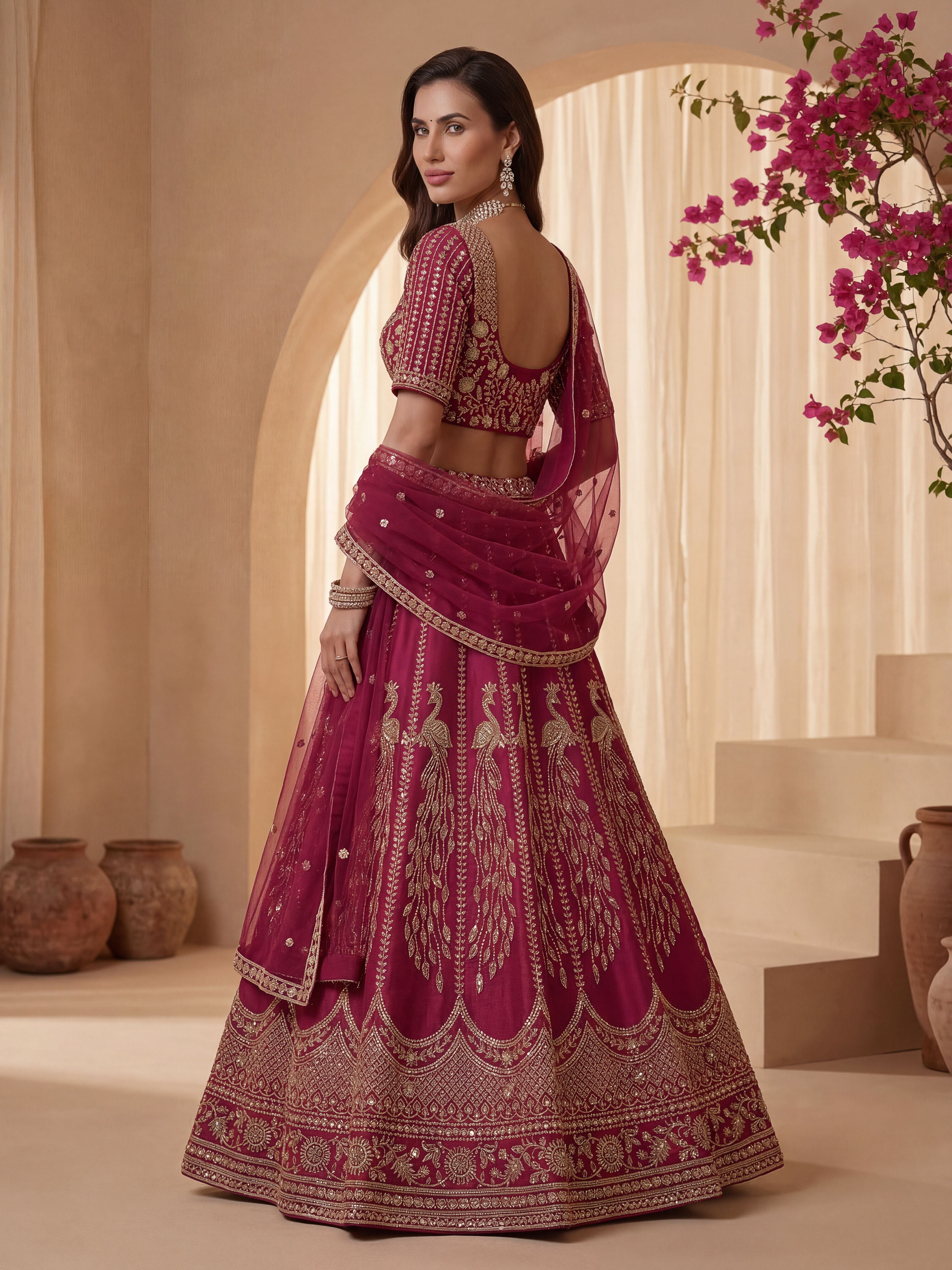 Rani Pink Gadhwal Silk Lehenga Choli With Hand Work With Sequins Heavy Embroidery Work