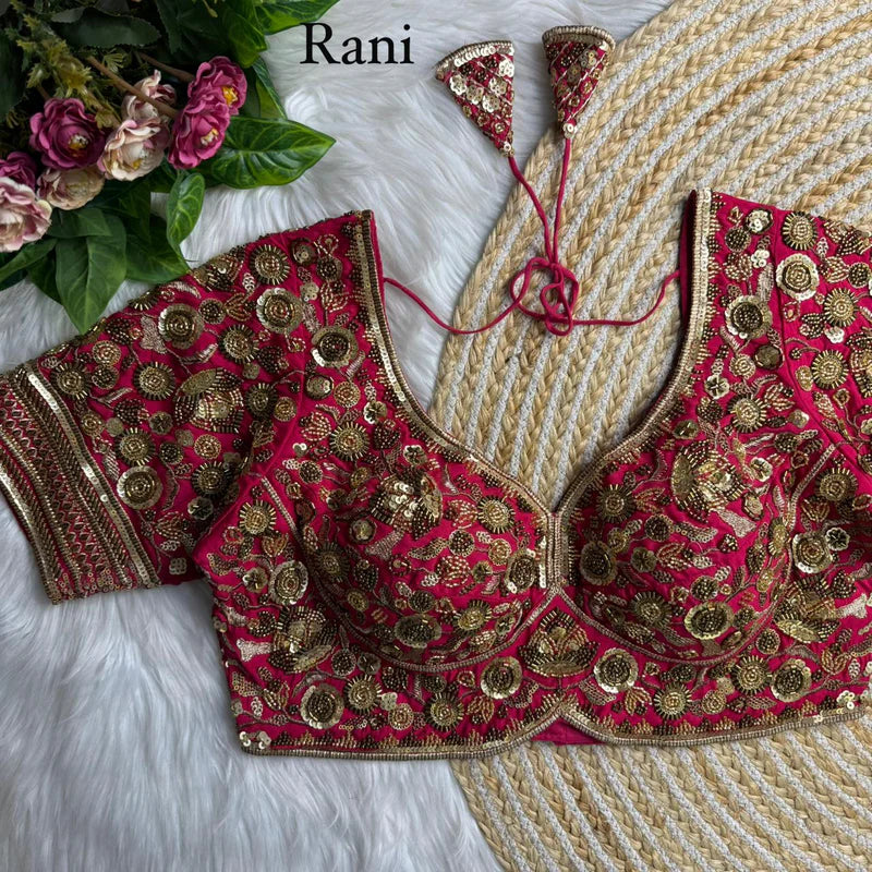 Rani Pink Luxury Heavy Beads Bridal Blouse  Roman Silk Designer Wedding Wear