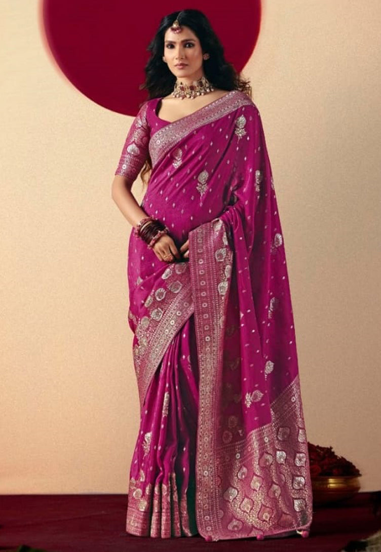 Rani Pink Saree With  Jacquard Woven Work