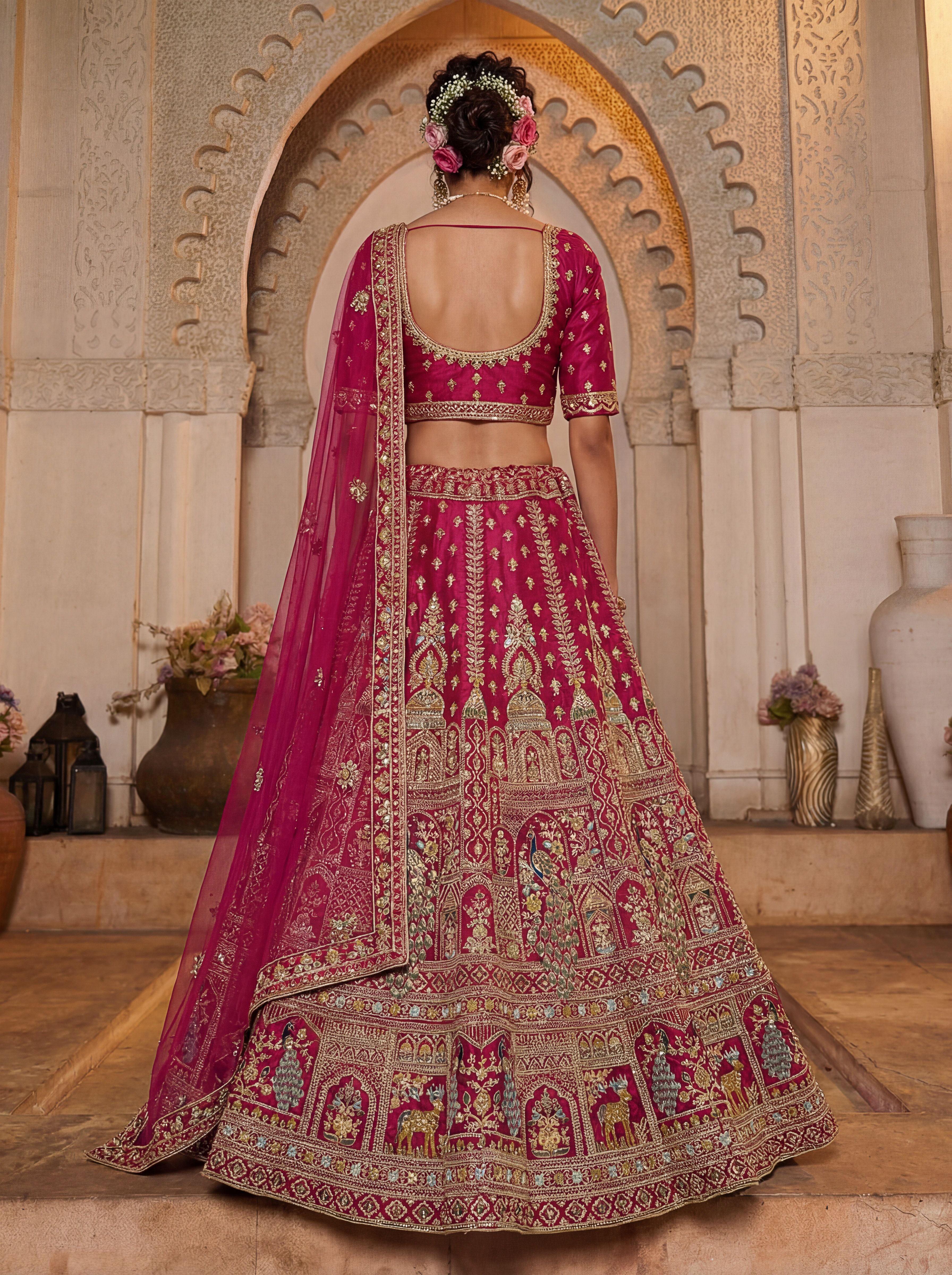 Rani Pink Silk Lehenga Choli With Fancy Embroidered, Dori Embroidered, Multi Thread work, Sequinned With Diamond studded