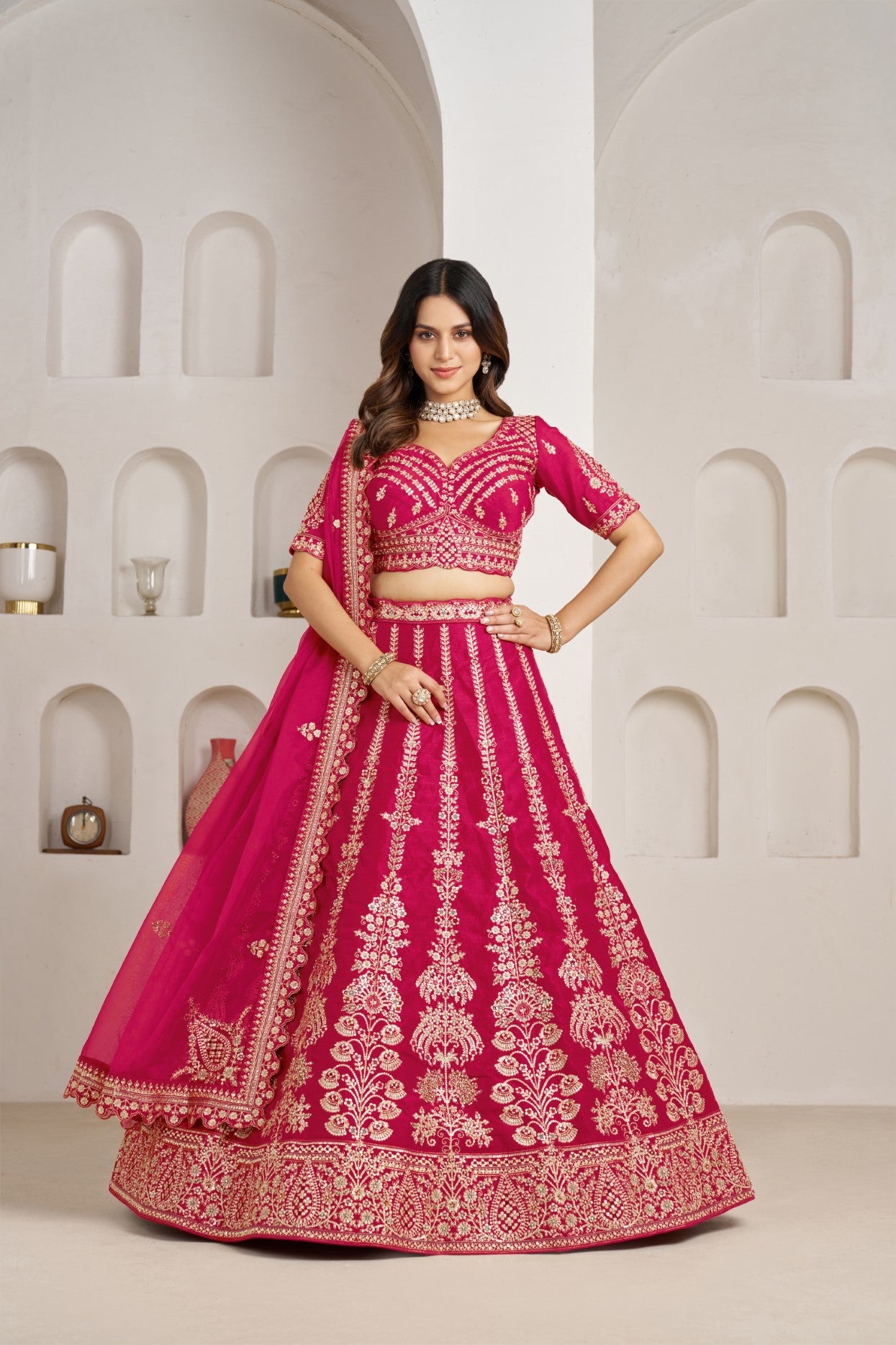 Rani Silk Floral Zari Designer Bridal Lehenga Choli