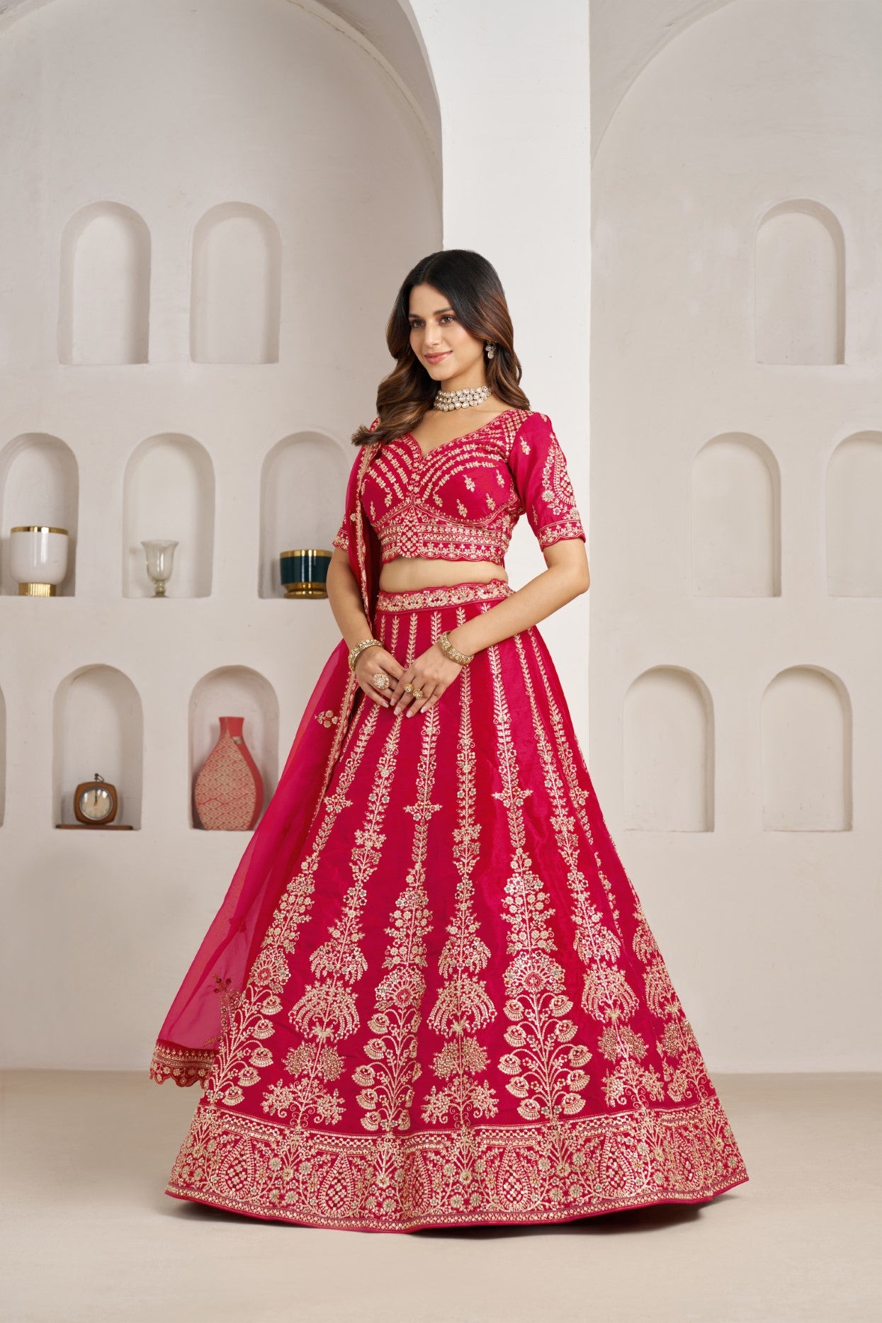 Rani Silk Floral Zari Designer Bridal Lehenga Choli