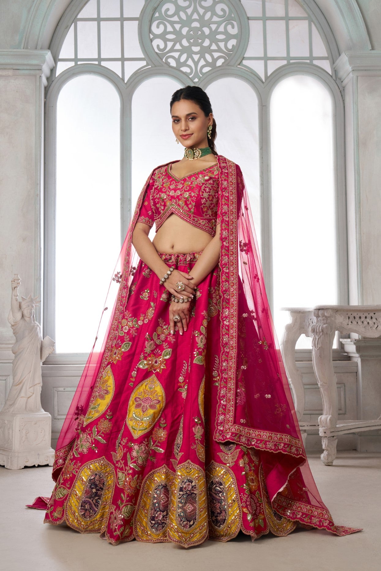 Rani Silk Heritage Bridal Lehenga Choli with Intricate Zari Embroidery