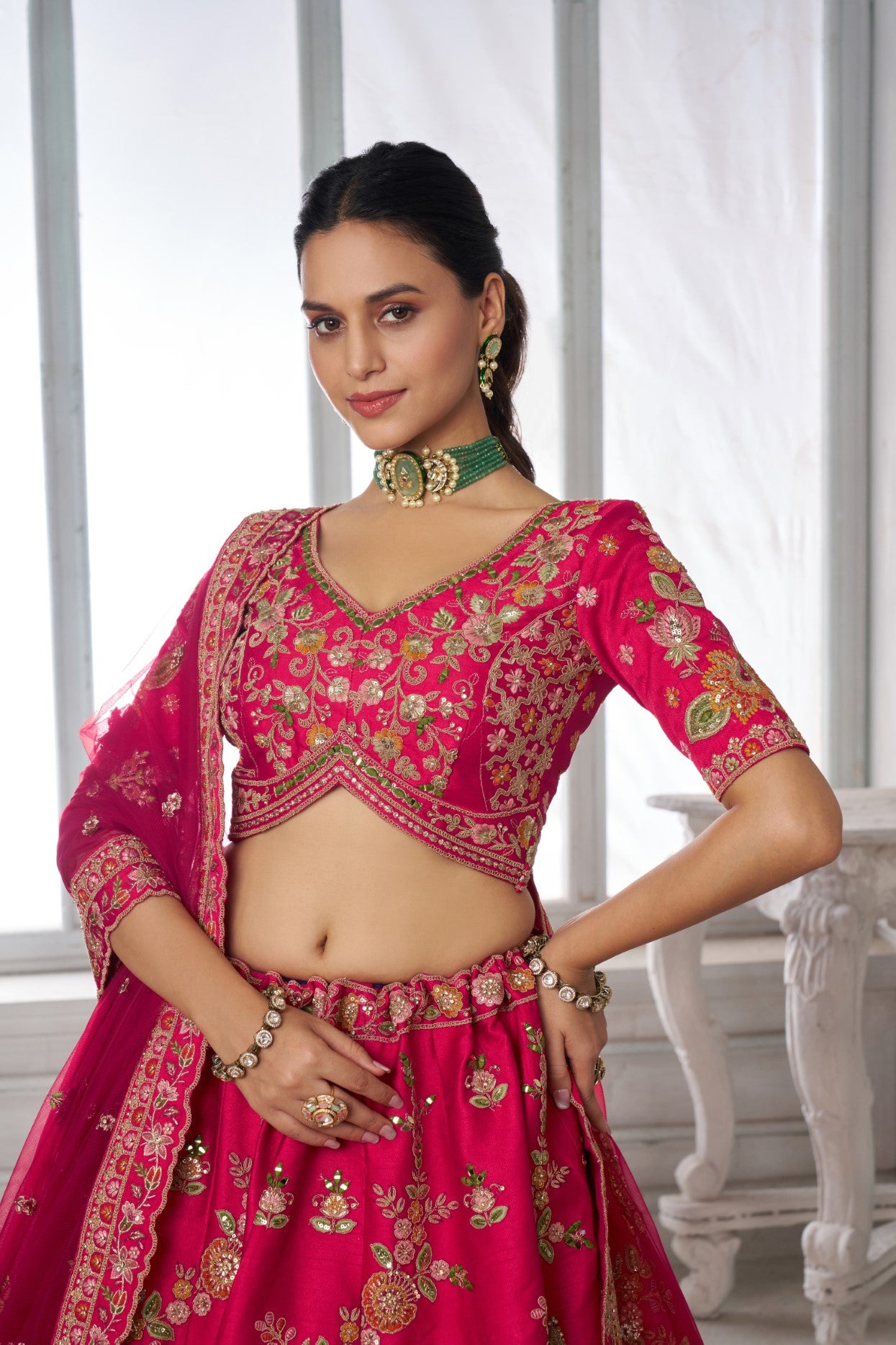 Rani Silk Heritage Bridal Lehenga Choli with Intricate Zari Embroidery