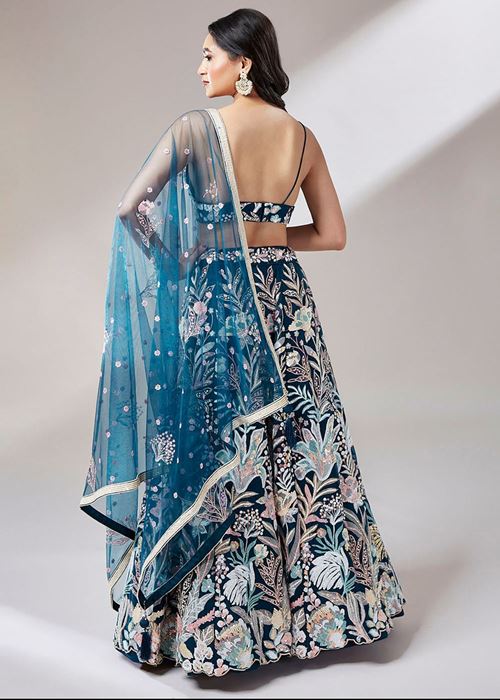 Ravishing Teal Blue Color Sequins Soft Net Party Wear Lehenga Choli