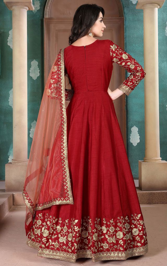 Red Adda Silk Heavy Embroidery with Embroidered bordered Border Dupatta  Anarkali Suits