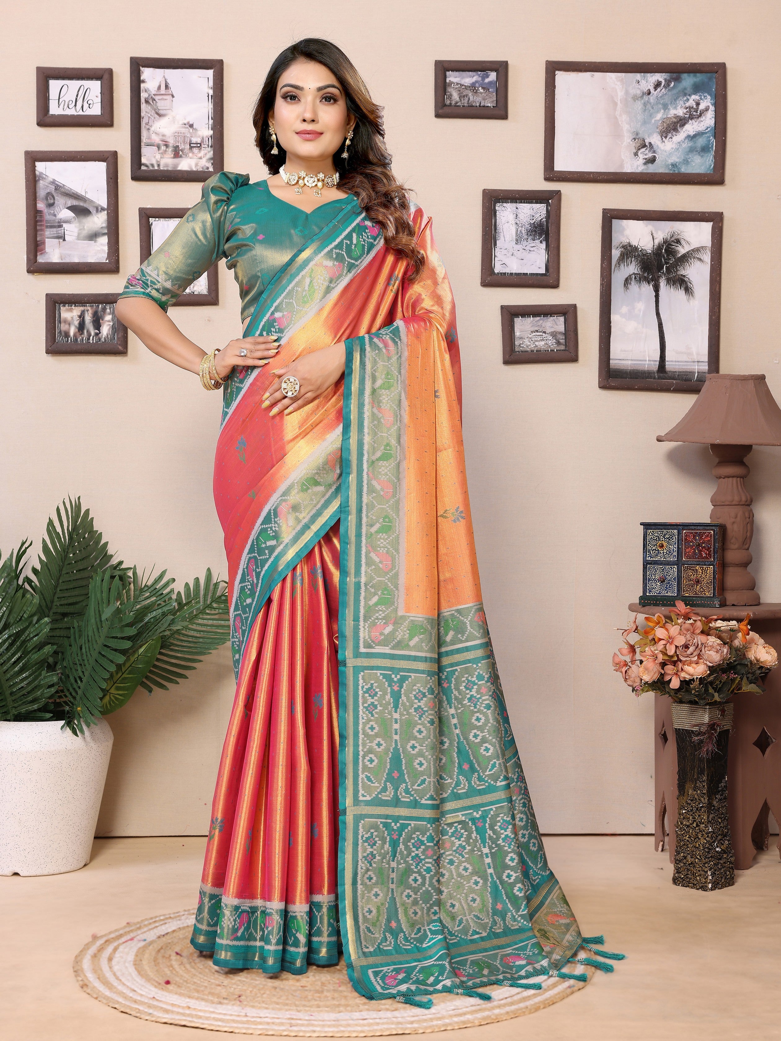 Red Banarasi Tissue Silk Woven Patola Designer Ethnic Indian Saree