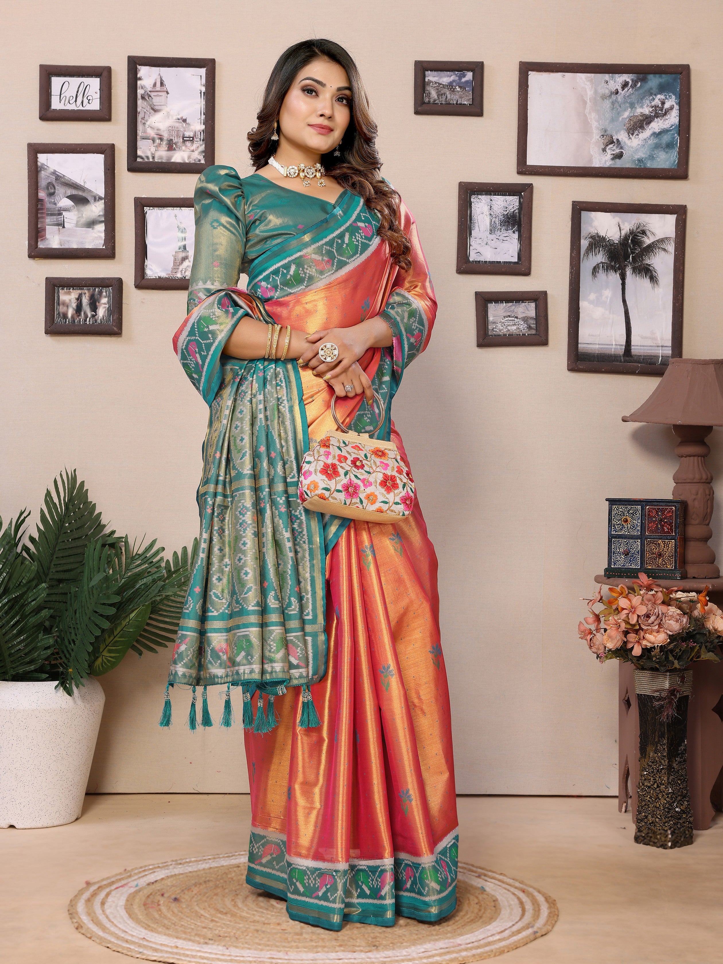 Red Banarasi Tissue Silk Woven Patola Designer Ethnic Indian Saree