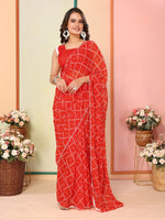 Red Beautiful Pinted Ready To Wear Ethnic Partywear Saree