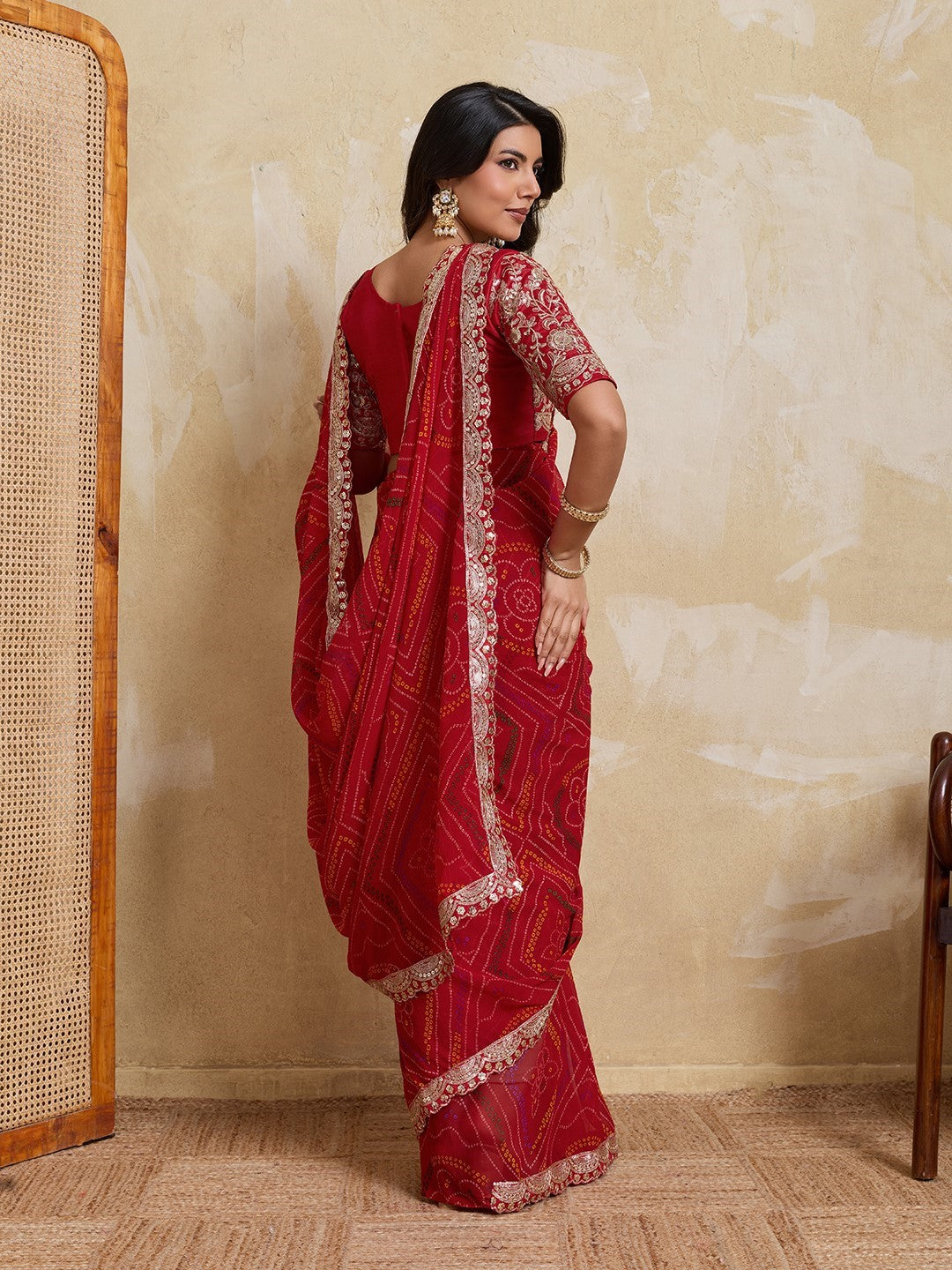 Red Georgette Saree With Printed Premium Designer Saree