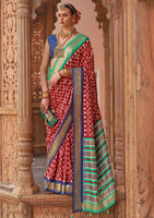 Red PV Silk Saree with  Printed