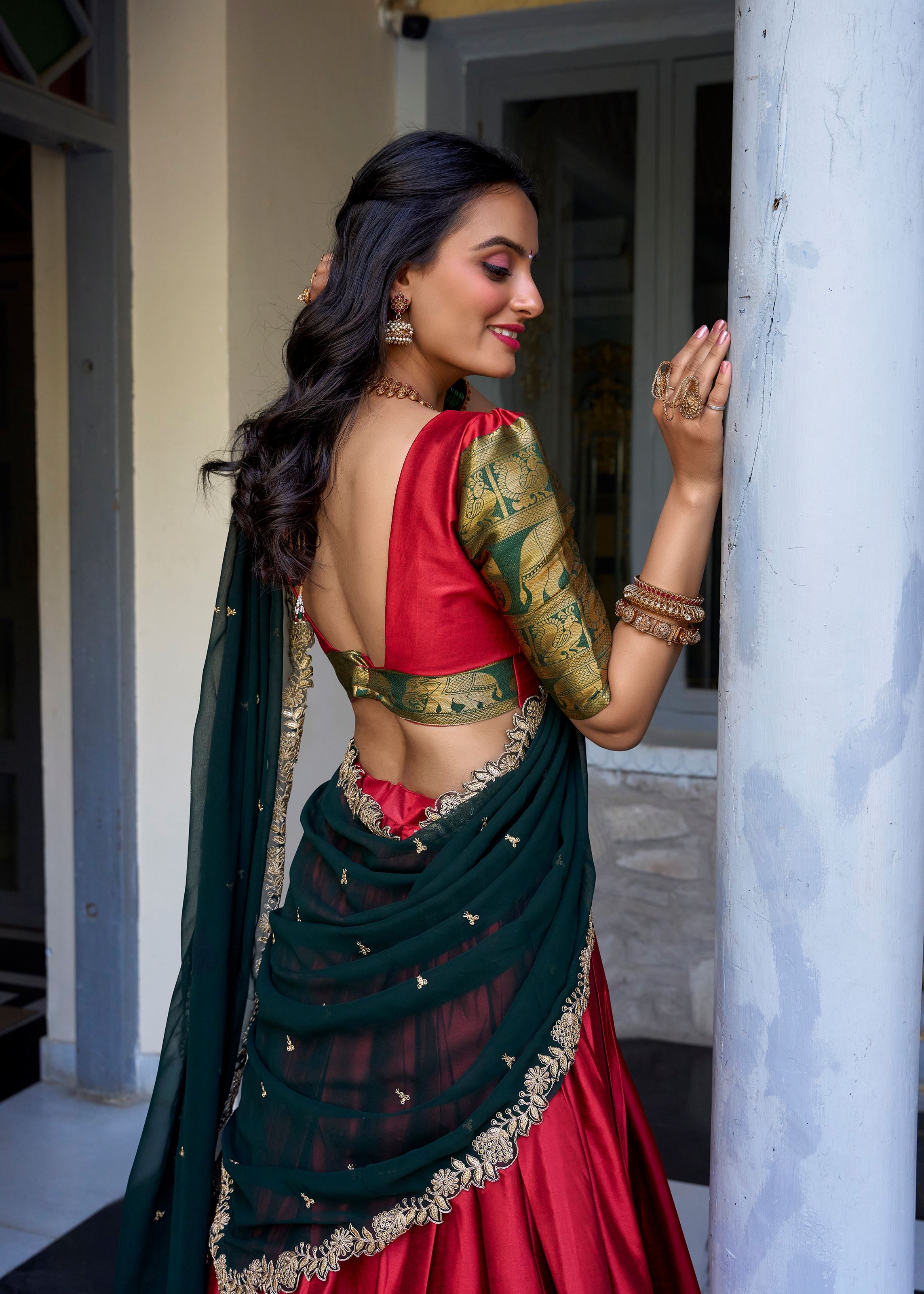 Red Radiance Narayan Pattu Lehenga Embellished With Exquisite Zari Weaves