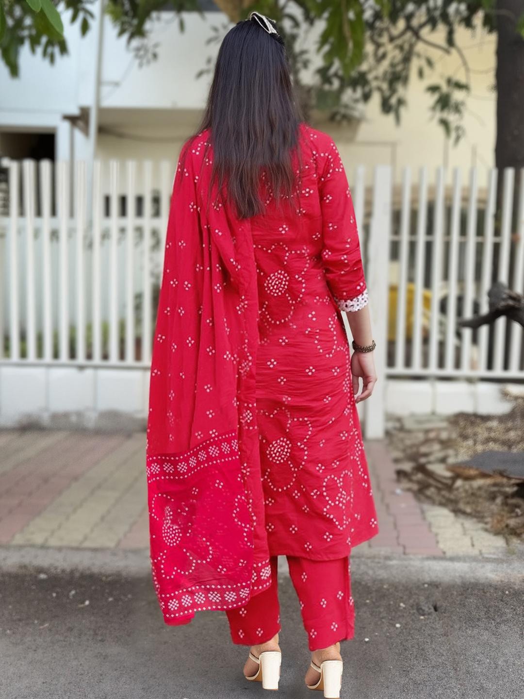 Red Rayon Kurta Pant Set  Printed