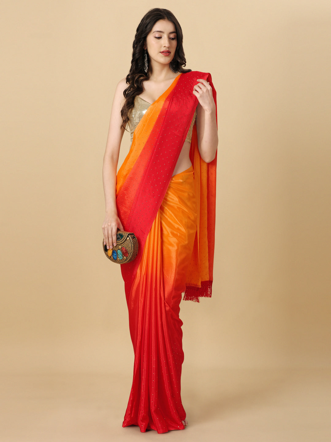 Red Satin Silk Wedding Wear Saree With Embroidery
