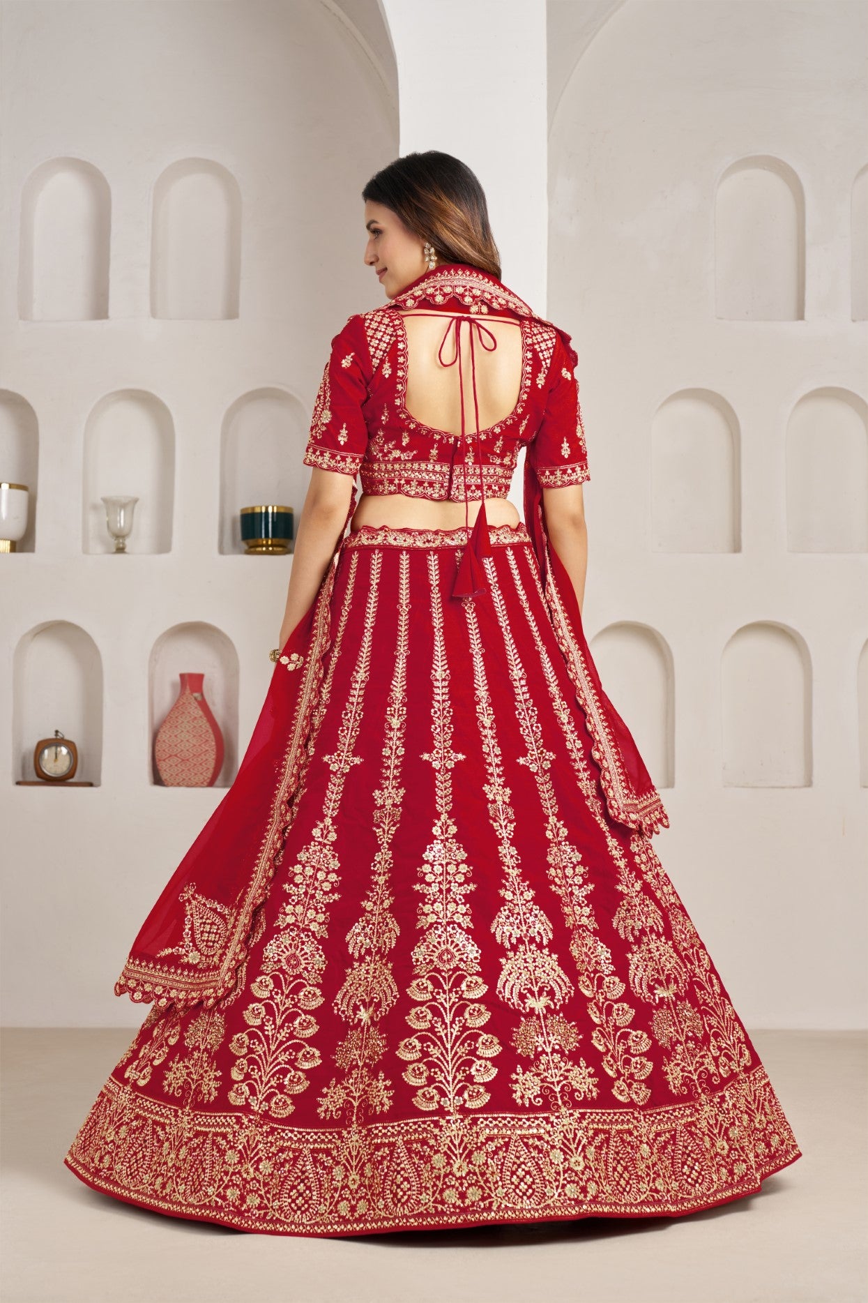 Red Silk Floral Zari Embroidered Wedding Lehenga Choli