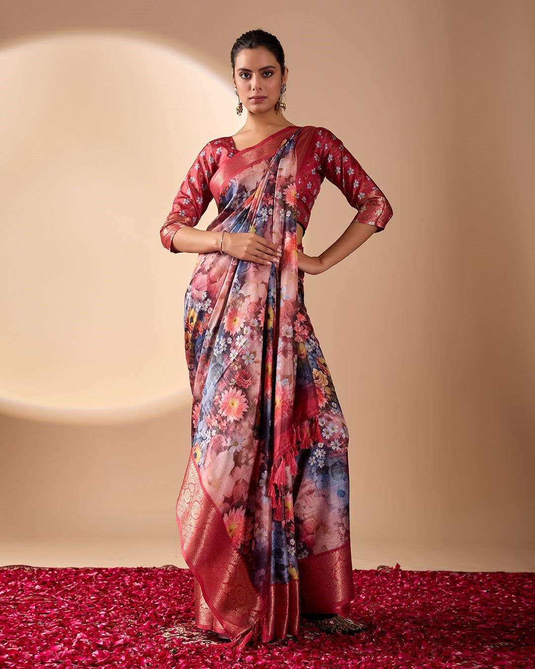 Red Soft Lichi Silk Saree With Digital Printed Festive Premium Saree