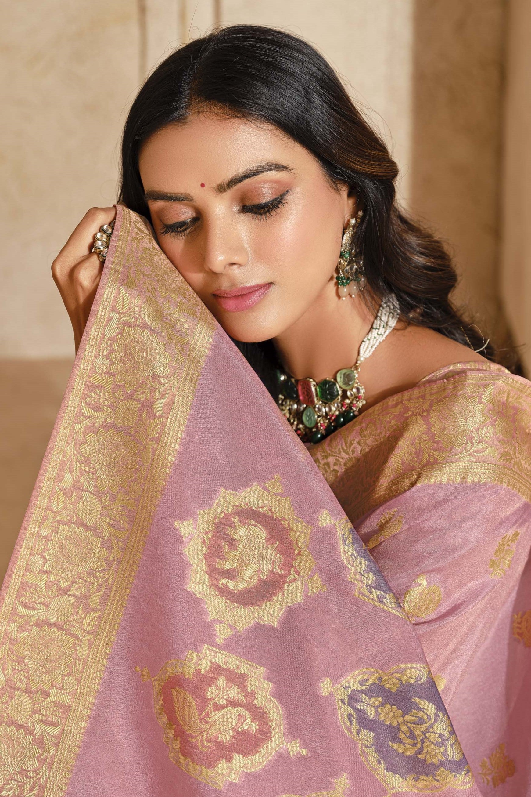 Rich And Heavy Woven Jari Designer Pink Partywear Silk Saree