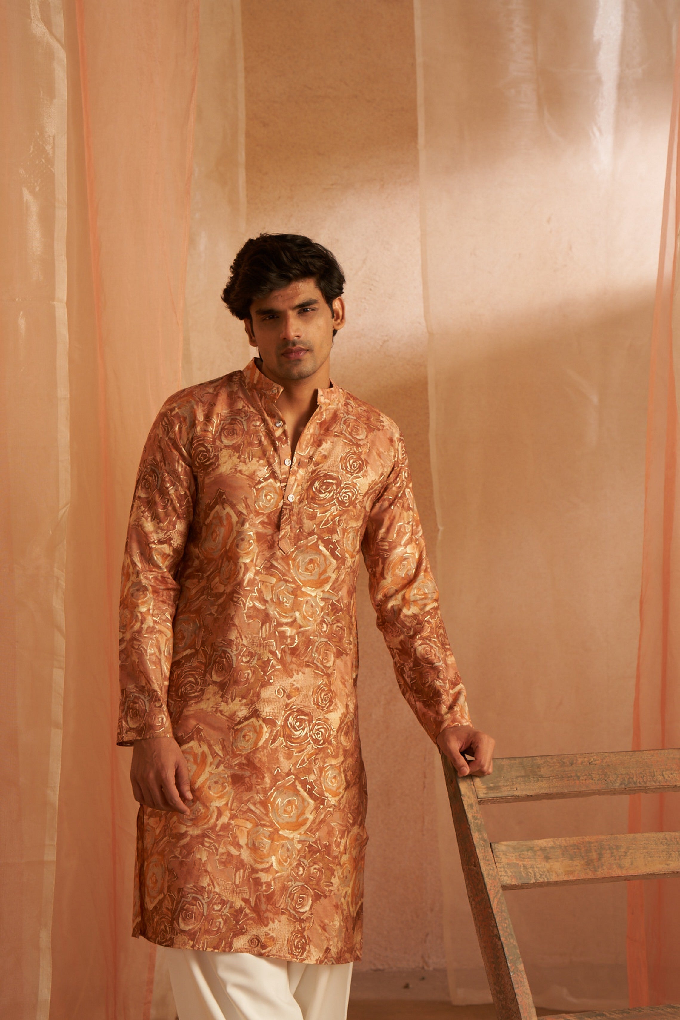 Rich Looks Brown Kurta Payjama with Designer Print – Stylish Ethnicwear
